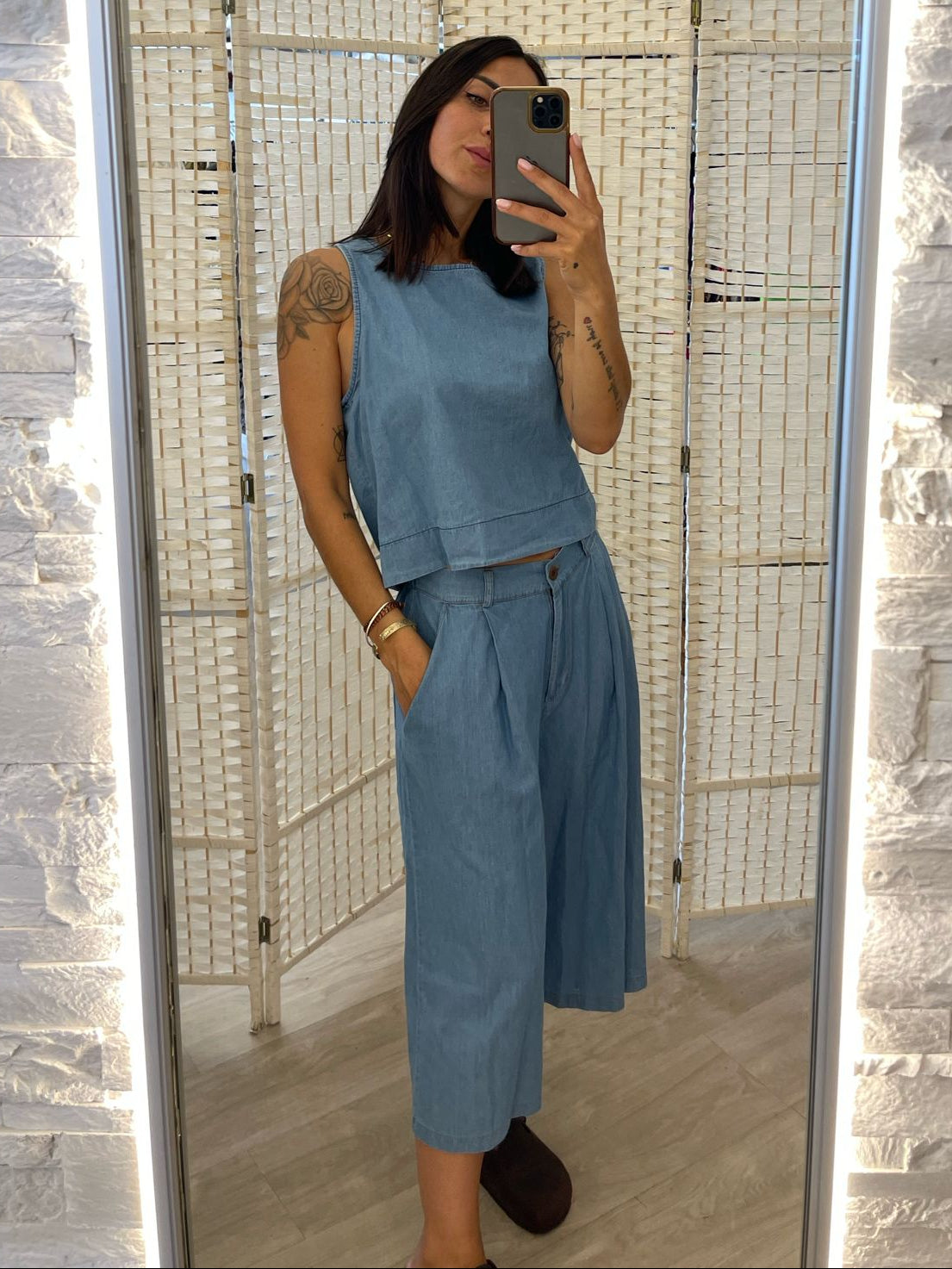 Top in chambray celeste Kikisix
