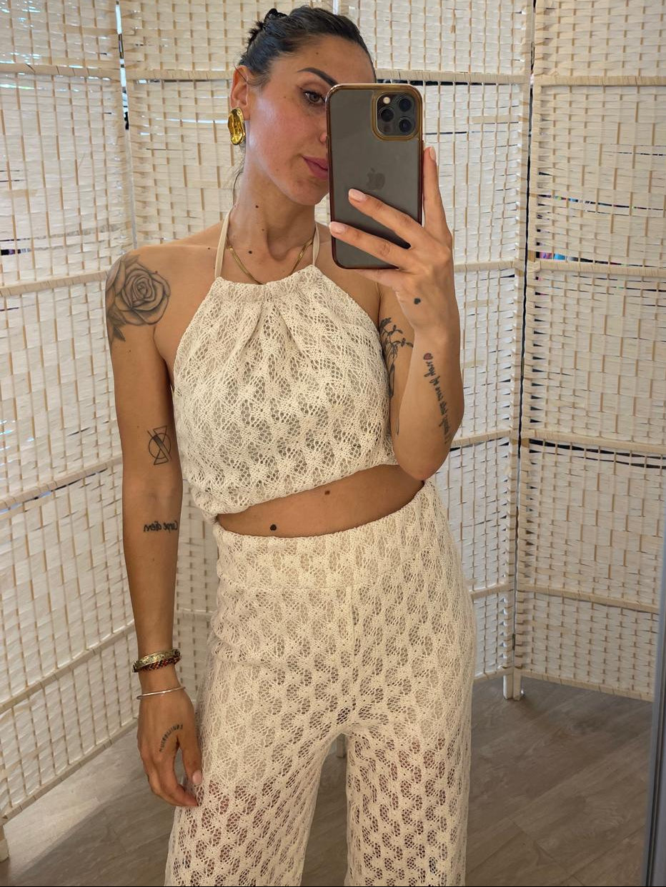 Pantalone crochet sabbia