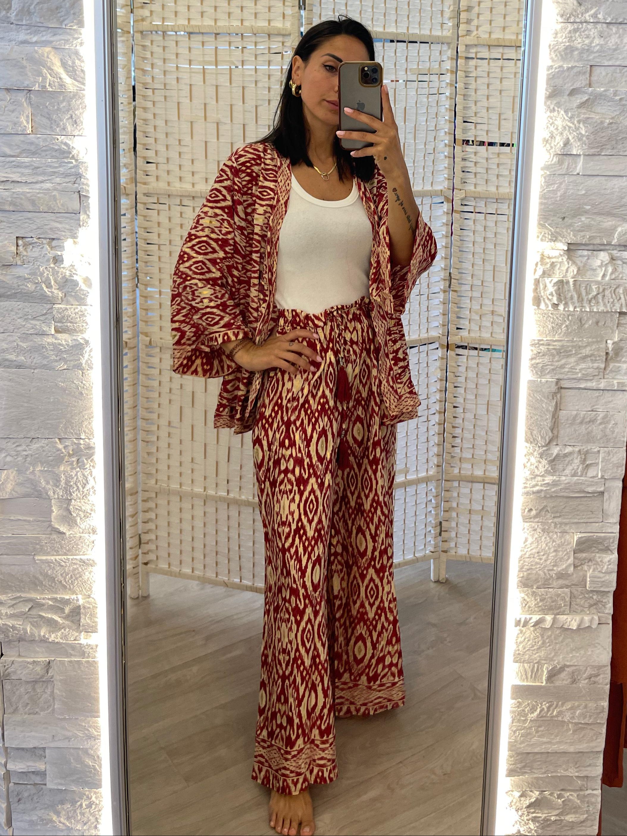 Completo kimono + pantalone fantasia