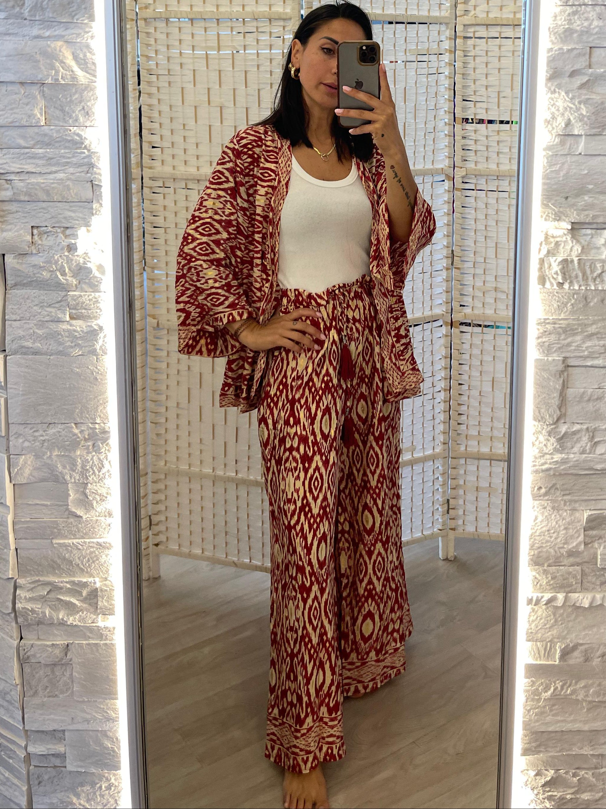 Completo kimono + pantalone fantasia