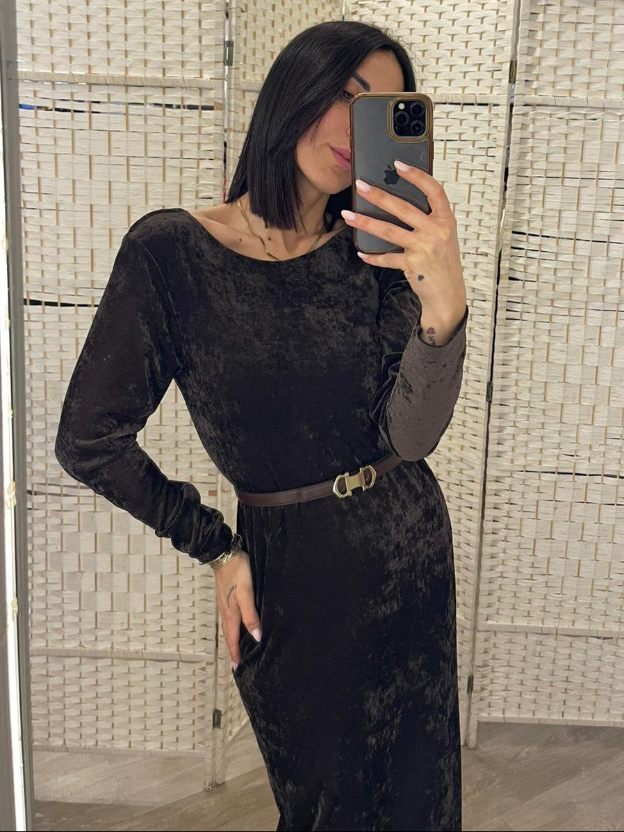 Vestito velluto marrone Kiki Six