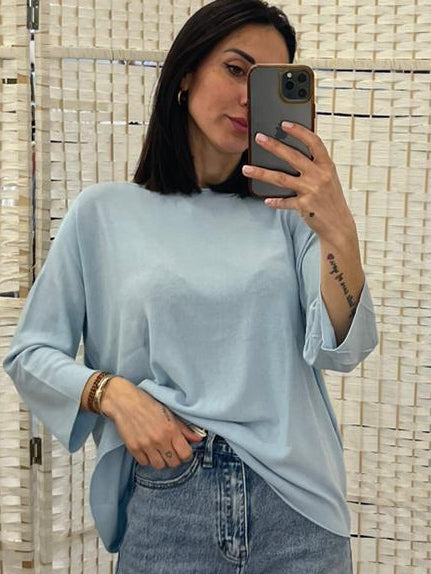 Maglia viscosa burro / azzurra Vicolo