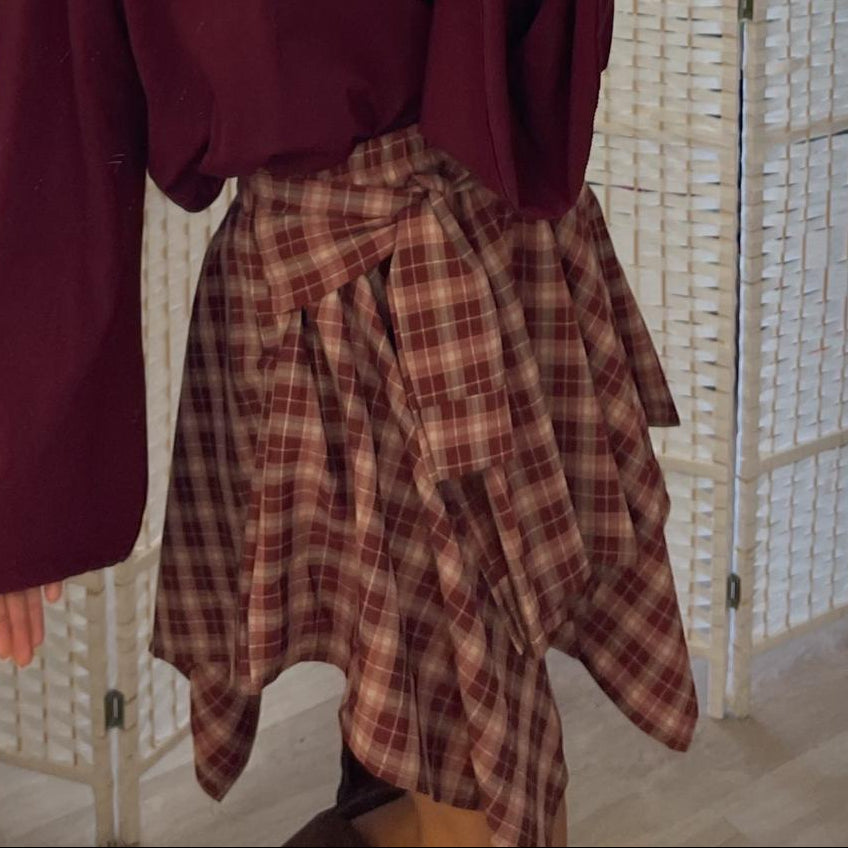 Minigonna quadri bordeaux