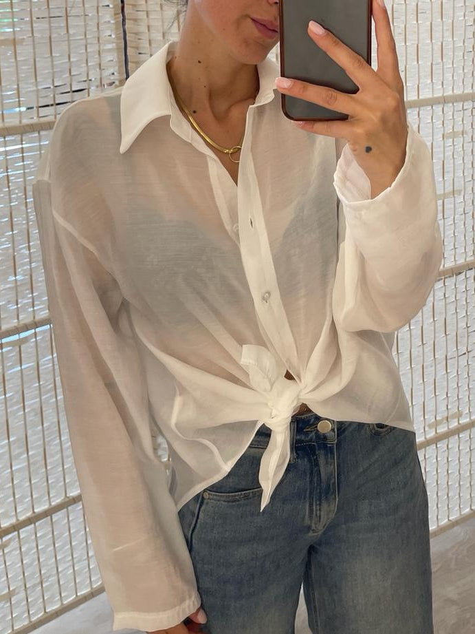 Camicia bianca annodata Kikisix