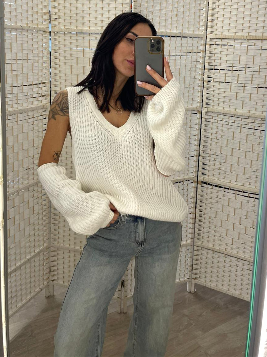 Maglione bianco con manicotti Kiki Six