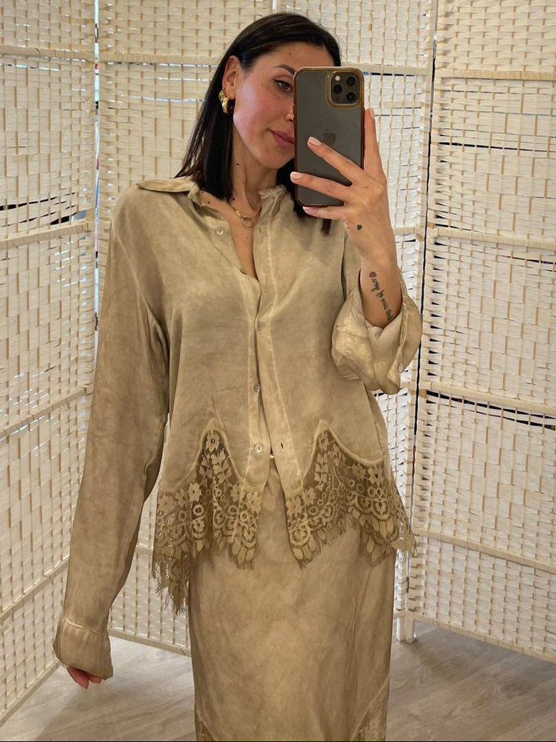 Camicia viscosa sabbia