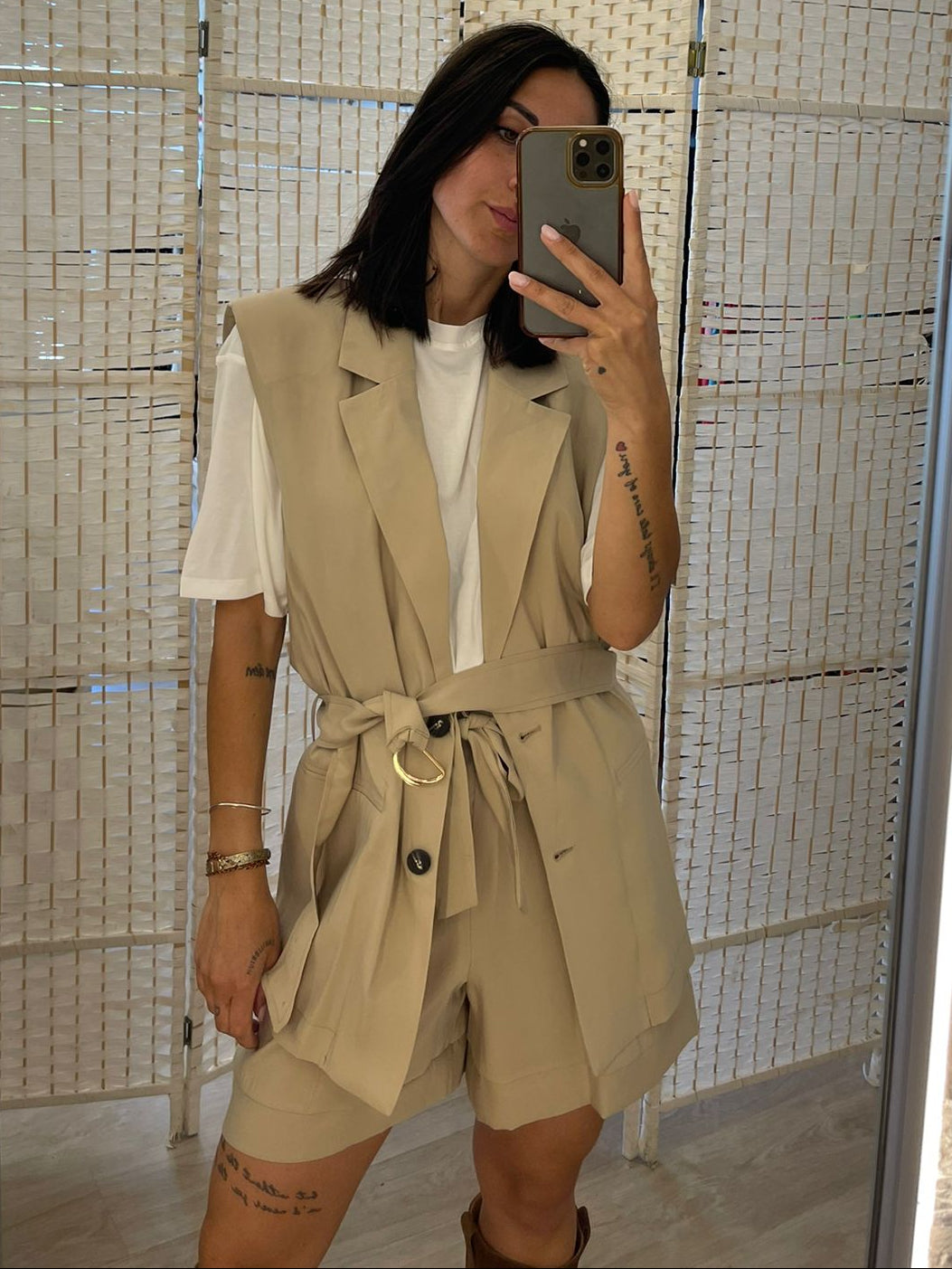 Gilet lungo moro/sabbia