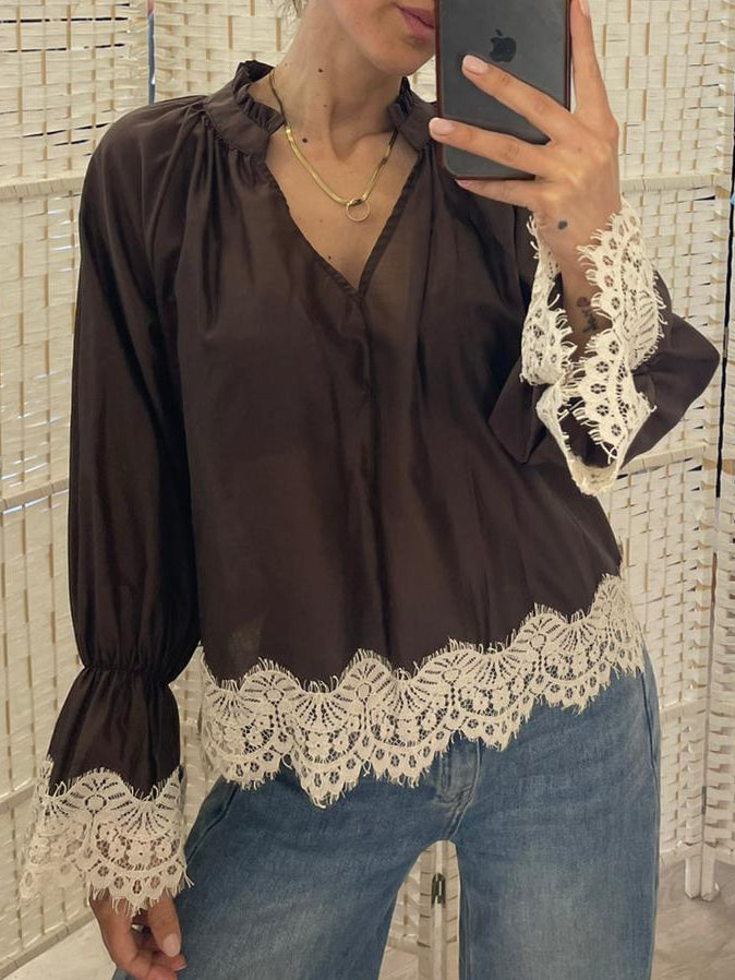 Blusa c/pizzo burro o marrone Susymix
