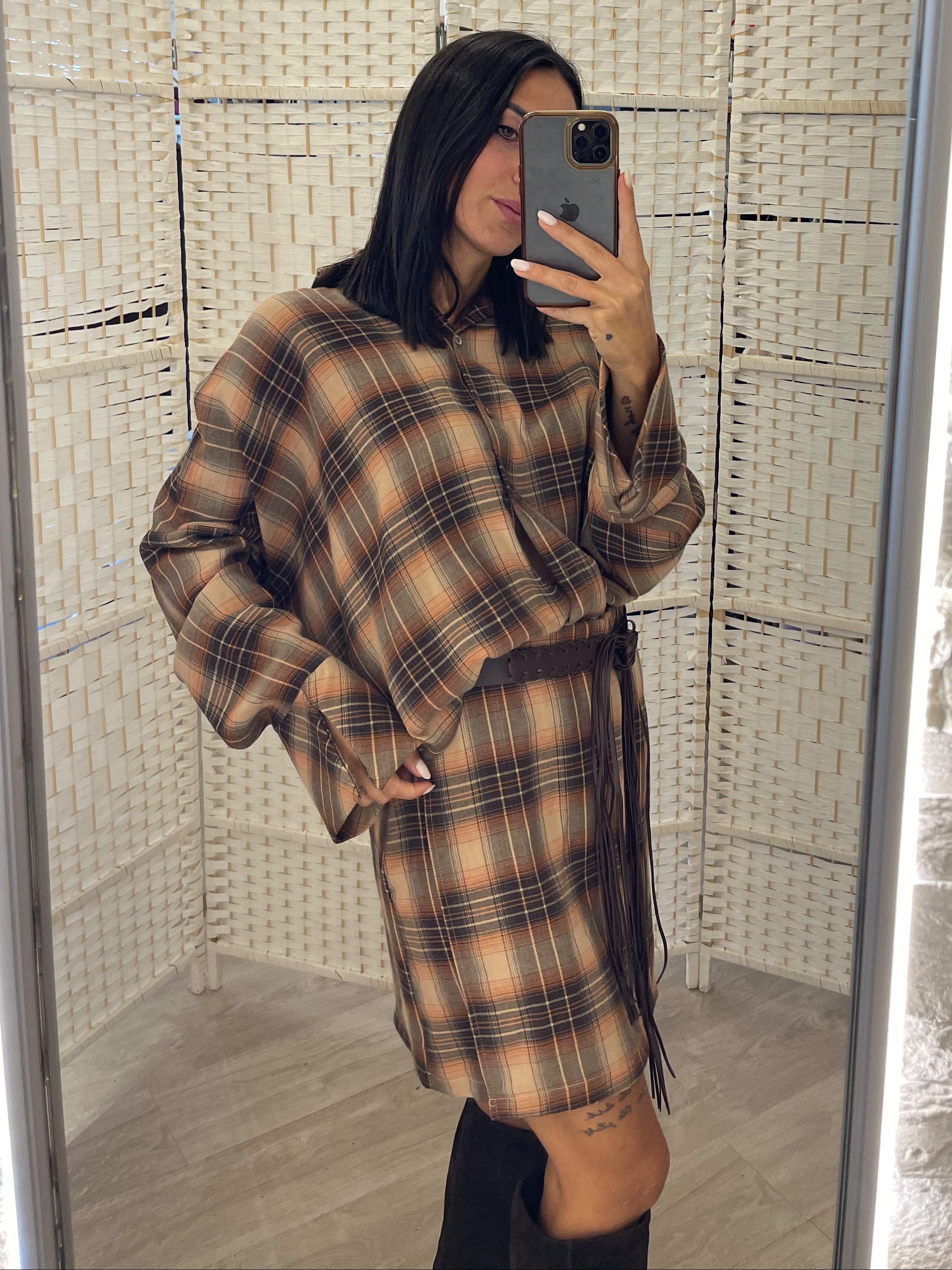 Camicia over check senape Kikisix