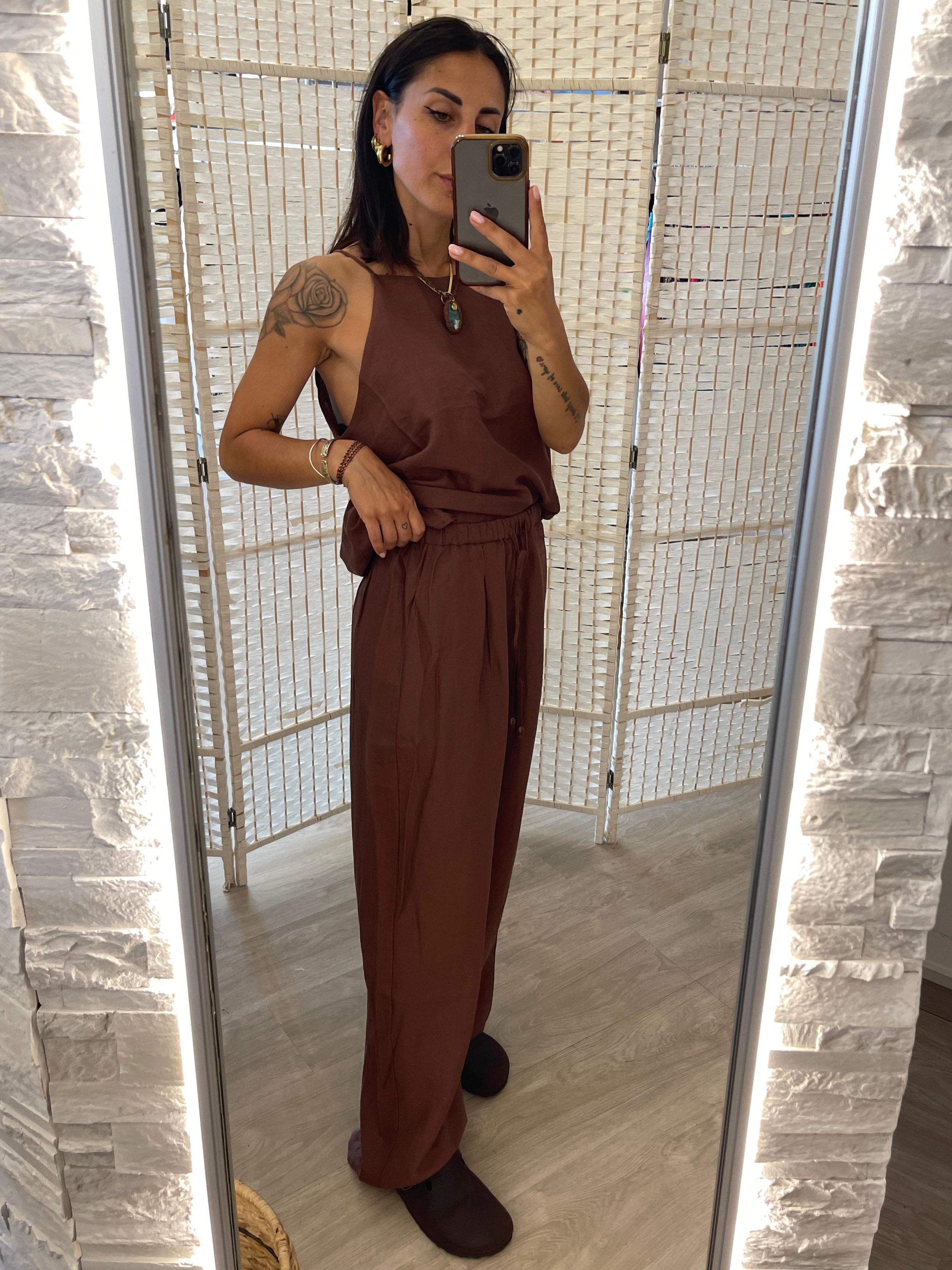 Pantalone lino ArtLove cioccolato