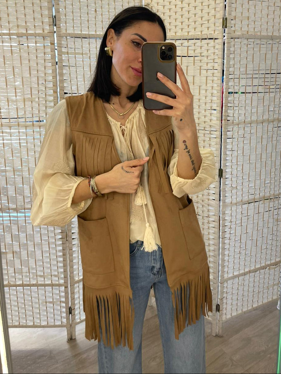 Gilet camoscio con frange