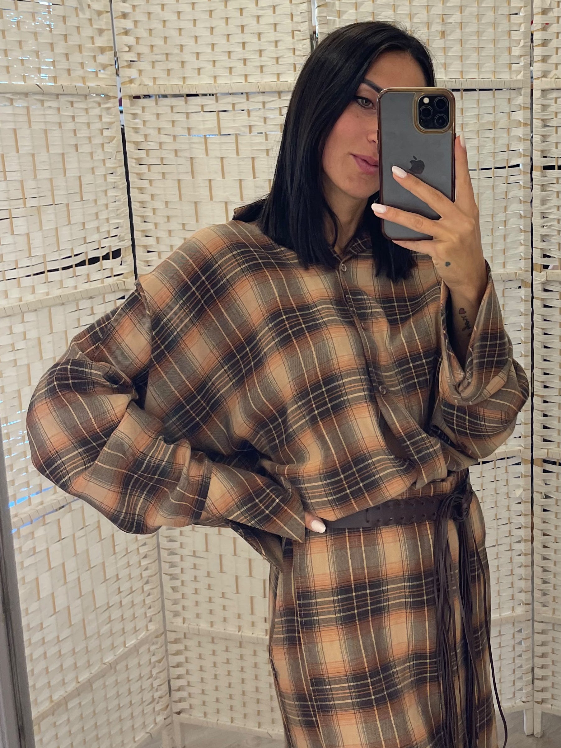 Camicia over check senape Kikisix