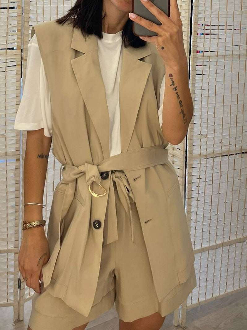 Gilet lungo moro/sabbia