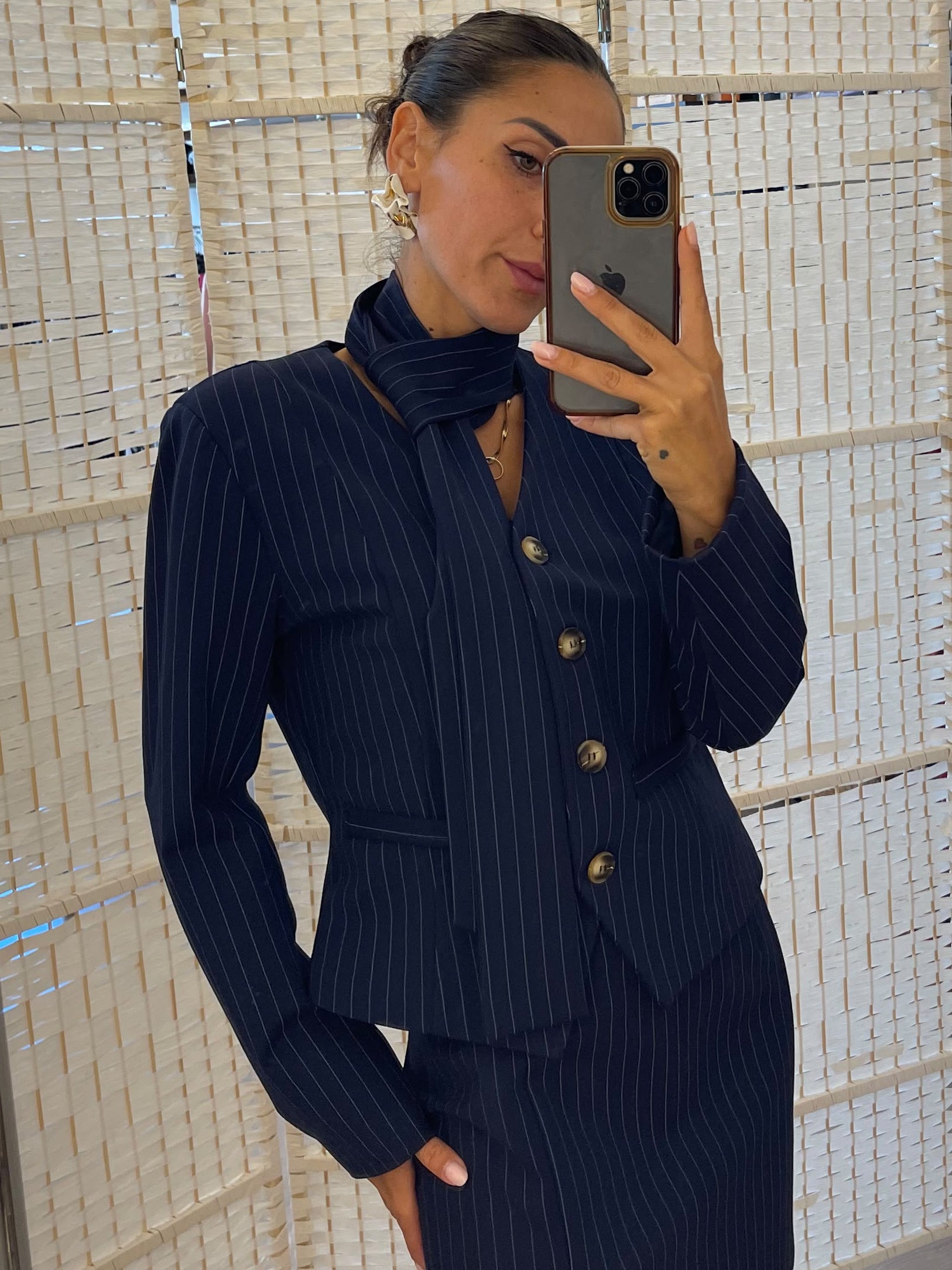 Giacca gessata sabbia o blu Namastè