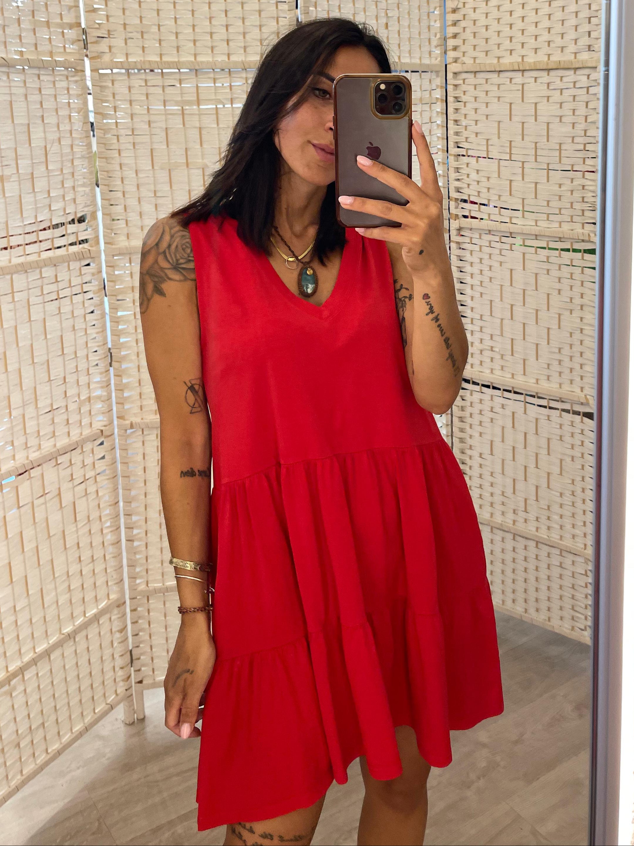 Abito cotone Kontatto burro / rosso