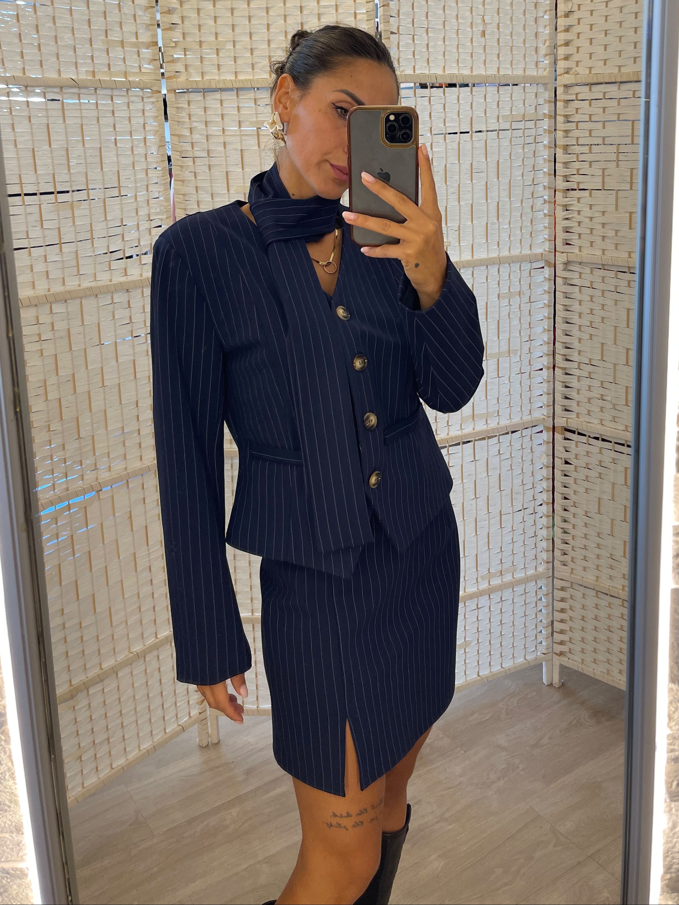 Giacca gessata sabbia o blu Namastè