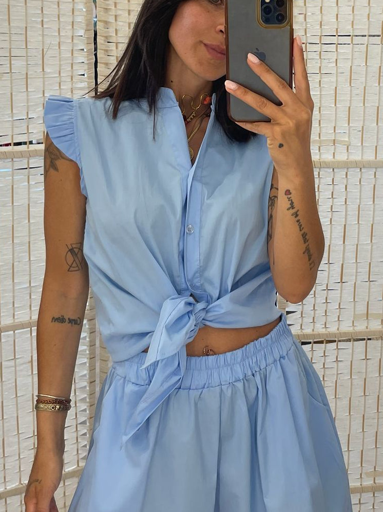 Camicia popeline Kikisix - celeste/moro/sabbia