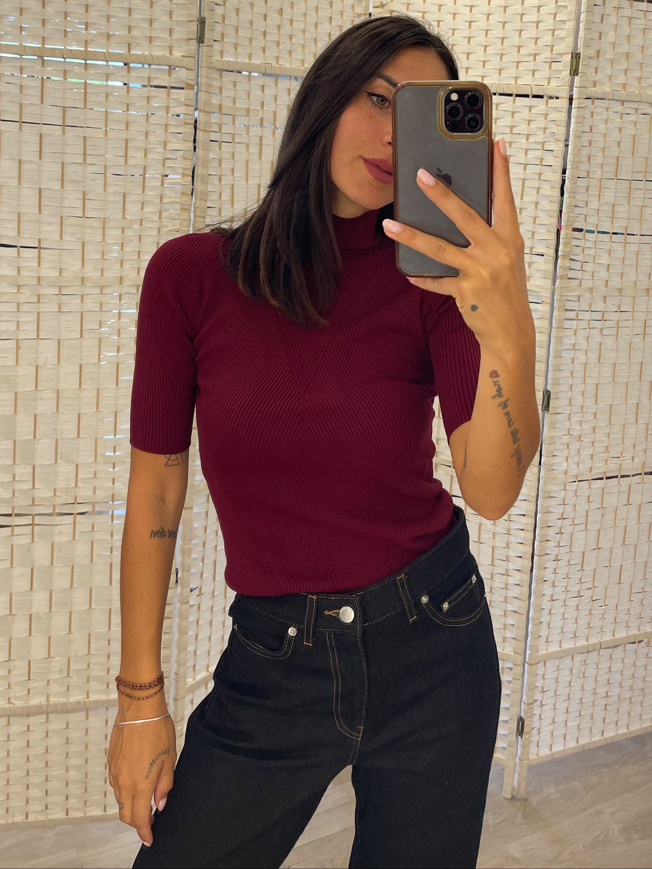 Maglia costine Kontatto bordeaux o bianca o nera o moro