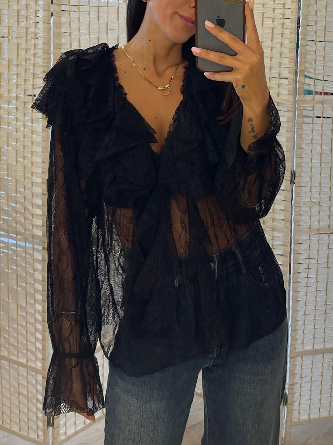 Blusa velata rouches nera Indomina