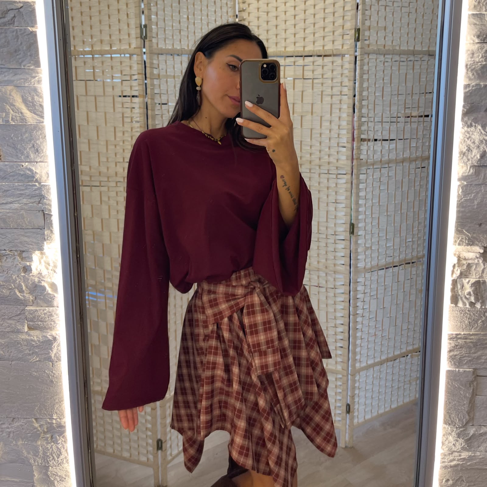 Minigonna quadri bordeaux