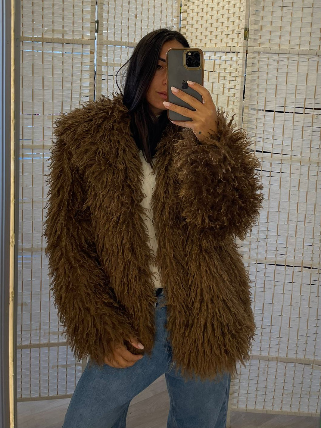 Pelliccia ecologica marrone Le Voliere