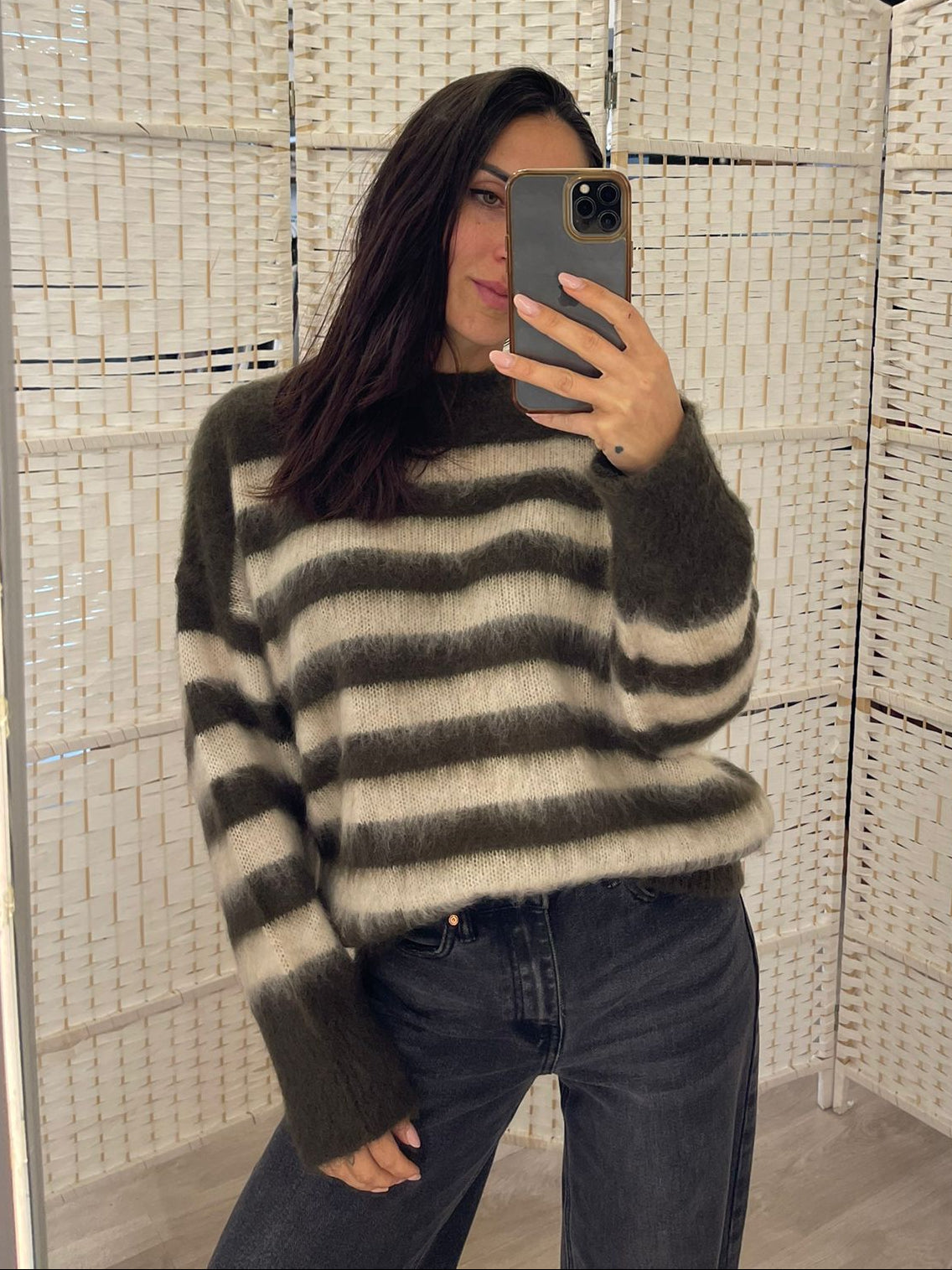 Maglione righe panna marrone Kontatto