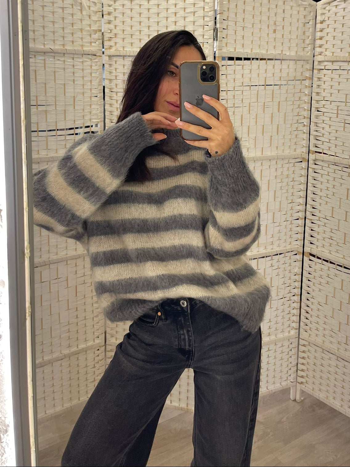 Maglione panna grigio Kontatto