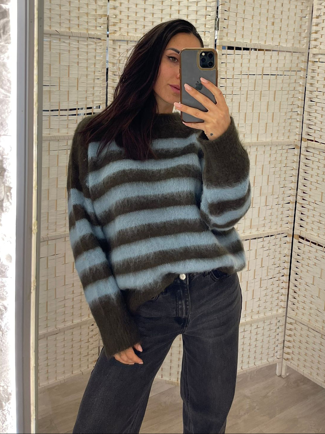 Maglione righe azzurro marrone Kontatto