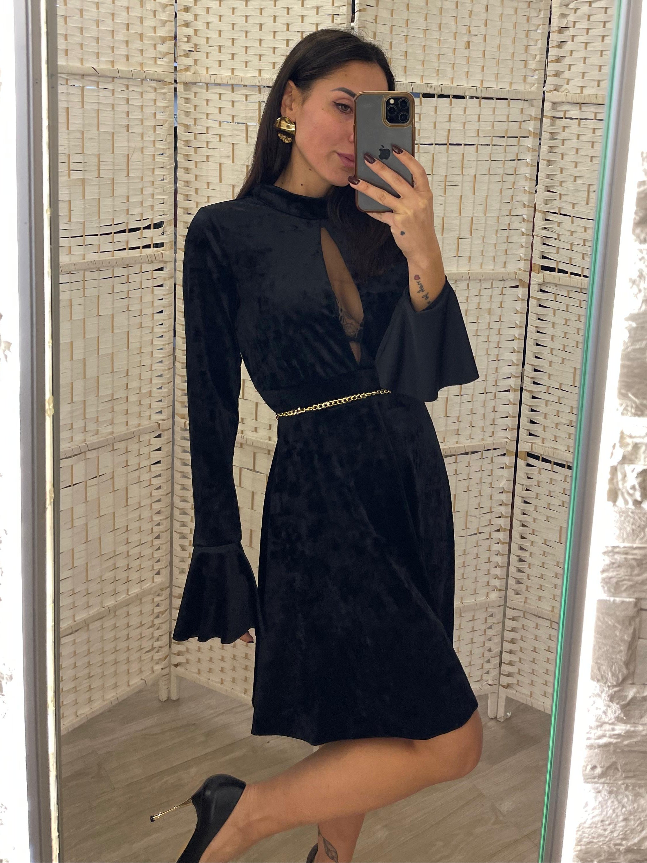 Abito corto velluto nero D'L