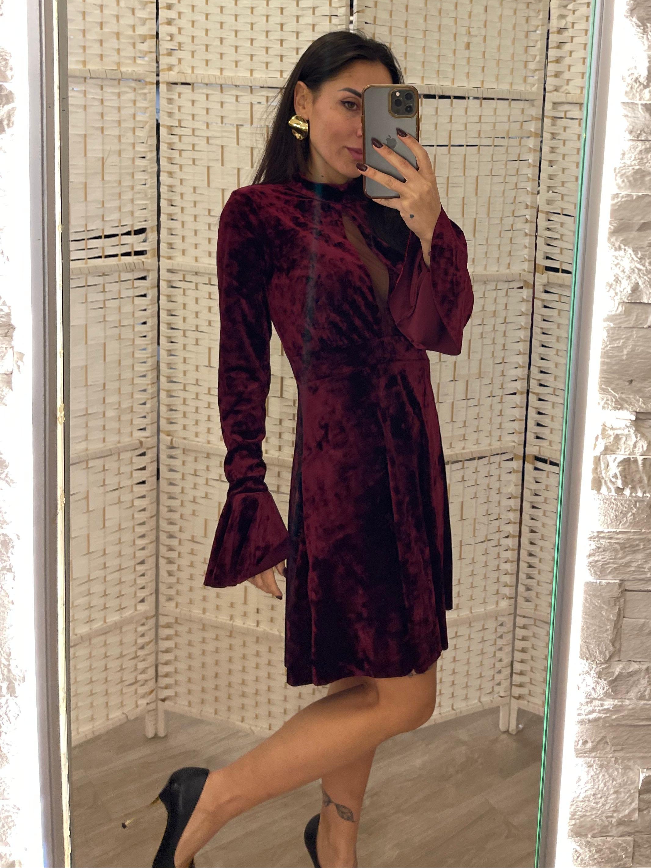 Abito corto velluto bordeaux D'L