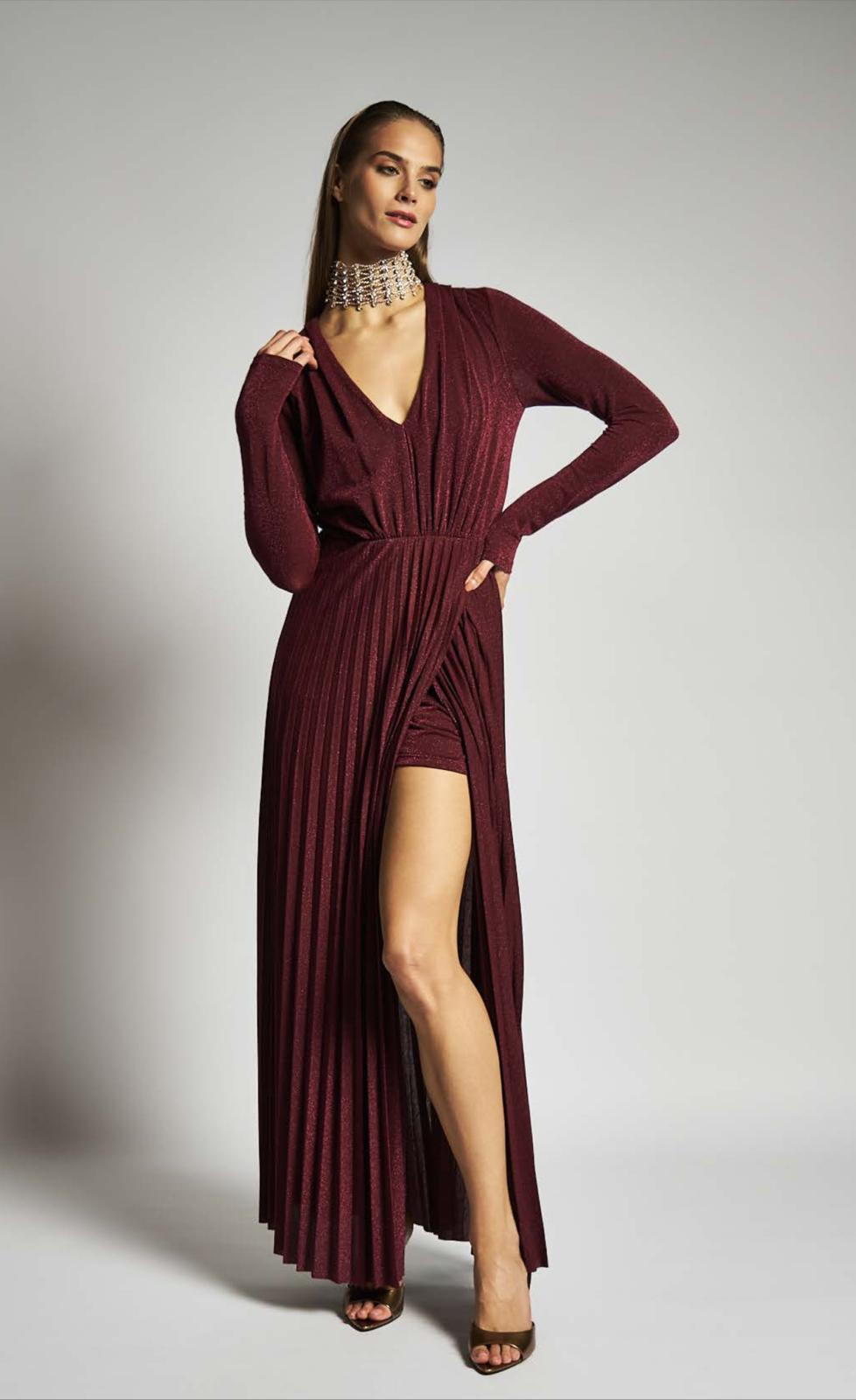 Abito lungo velluto bordeaux D'L