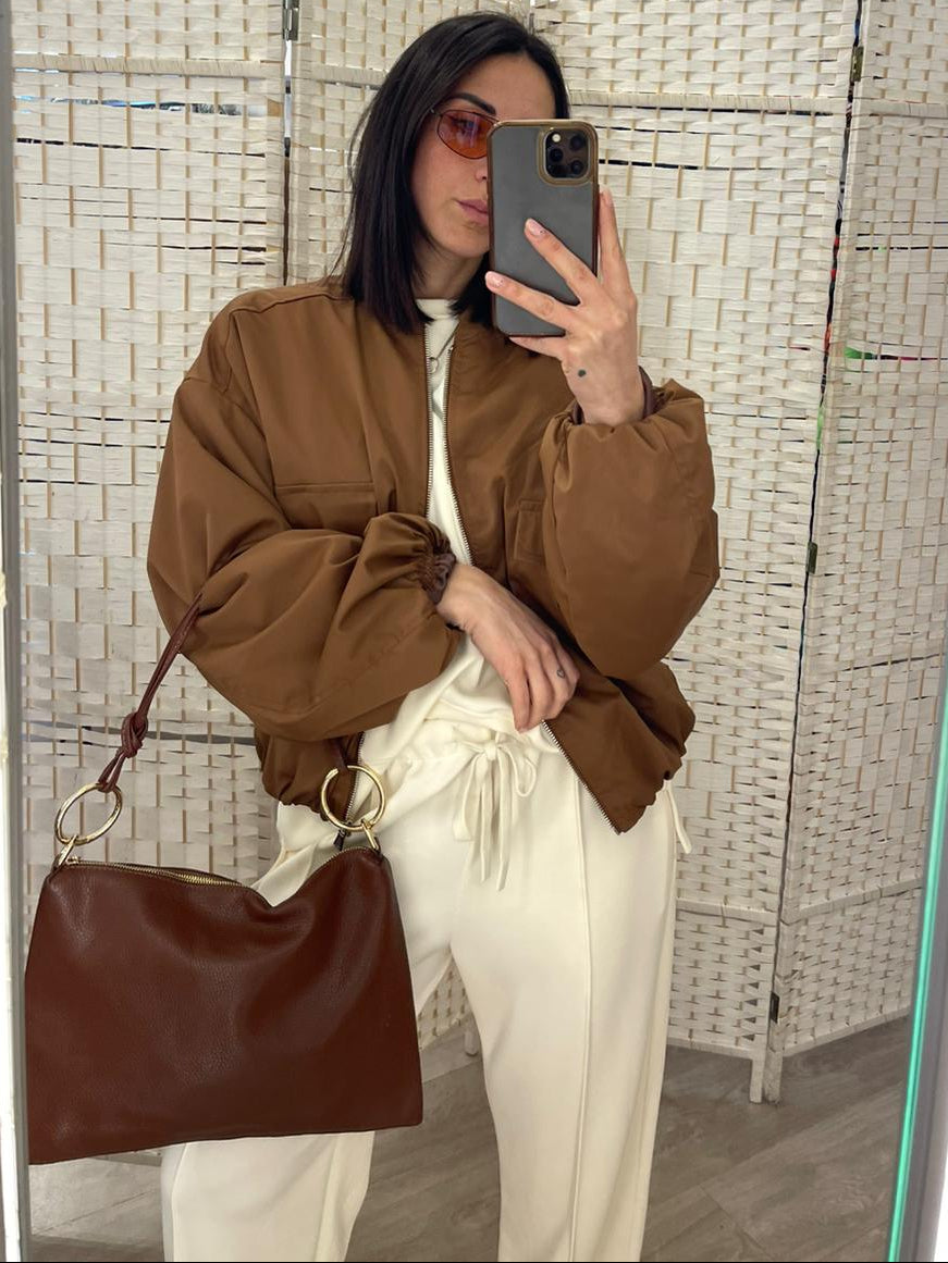 Borsa pelle marrone - sabbia - nera